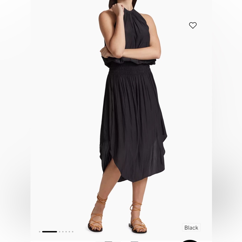 Ramy Brook black Audrey blouson smocked midi dress flowy size S small